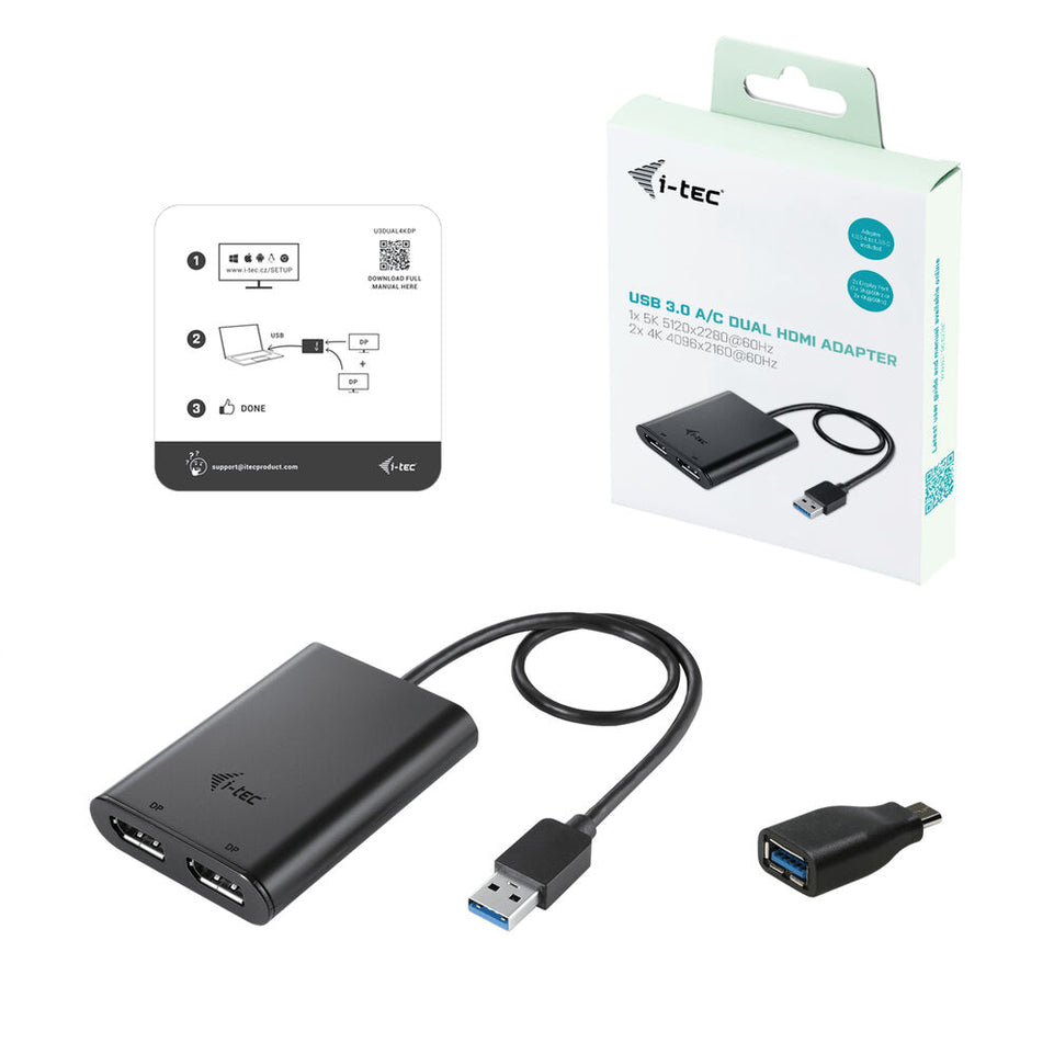 Adapter USB C naar HDMI i-Tec U3DUAL4KDP Zwart