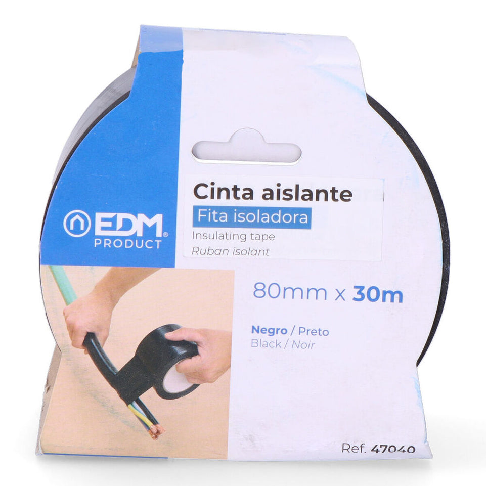 Isolatietape EDM 47040 Zwart PVC (30 m x 80 mm)
