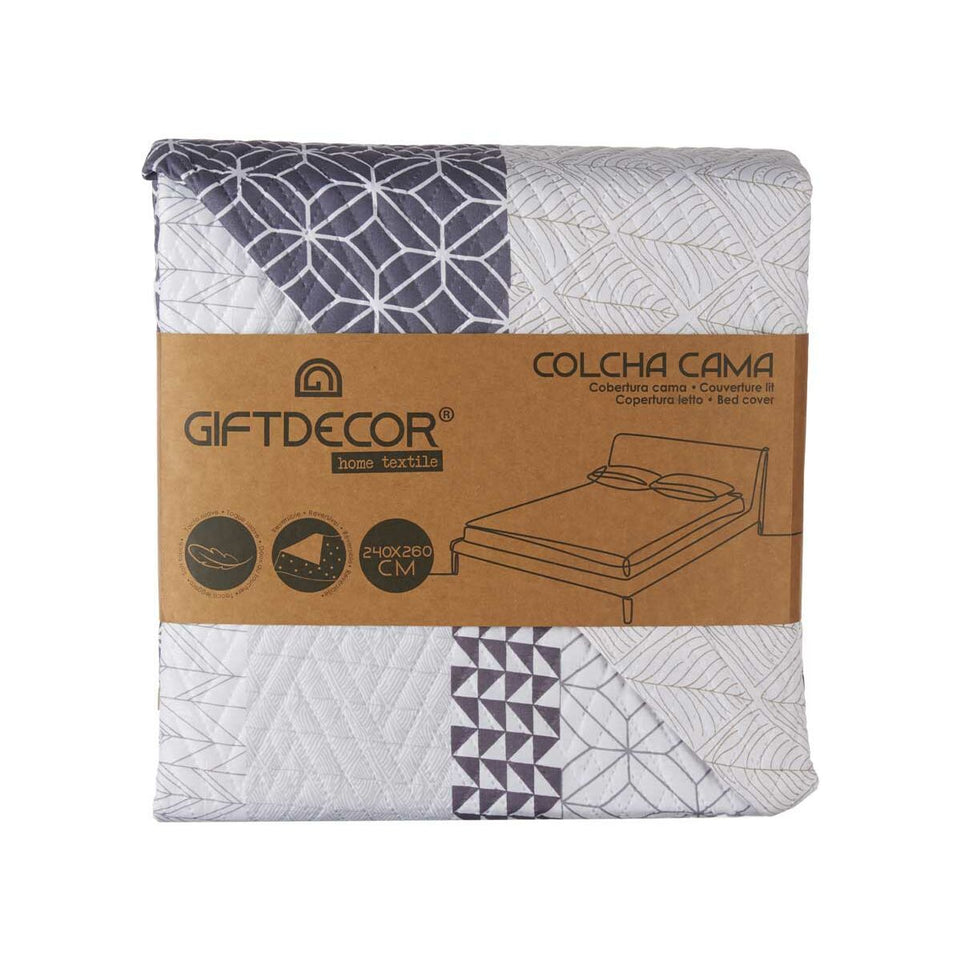 Omkeerbare sprei Zeshoekig Grijs Wit (240 X 260 cm)