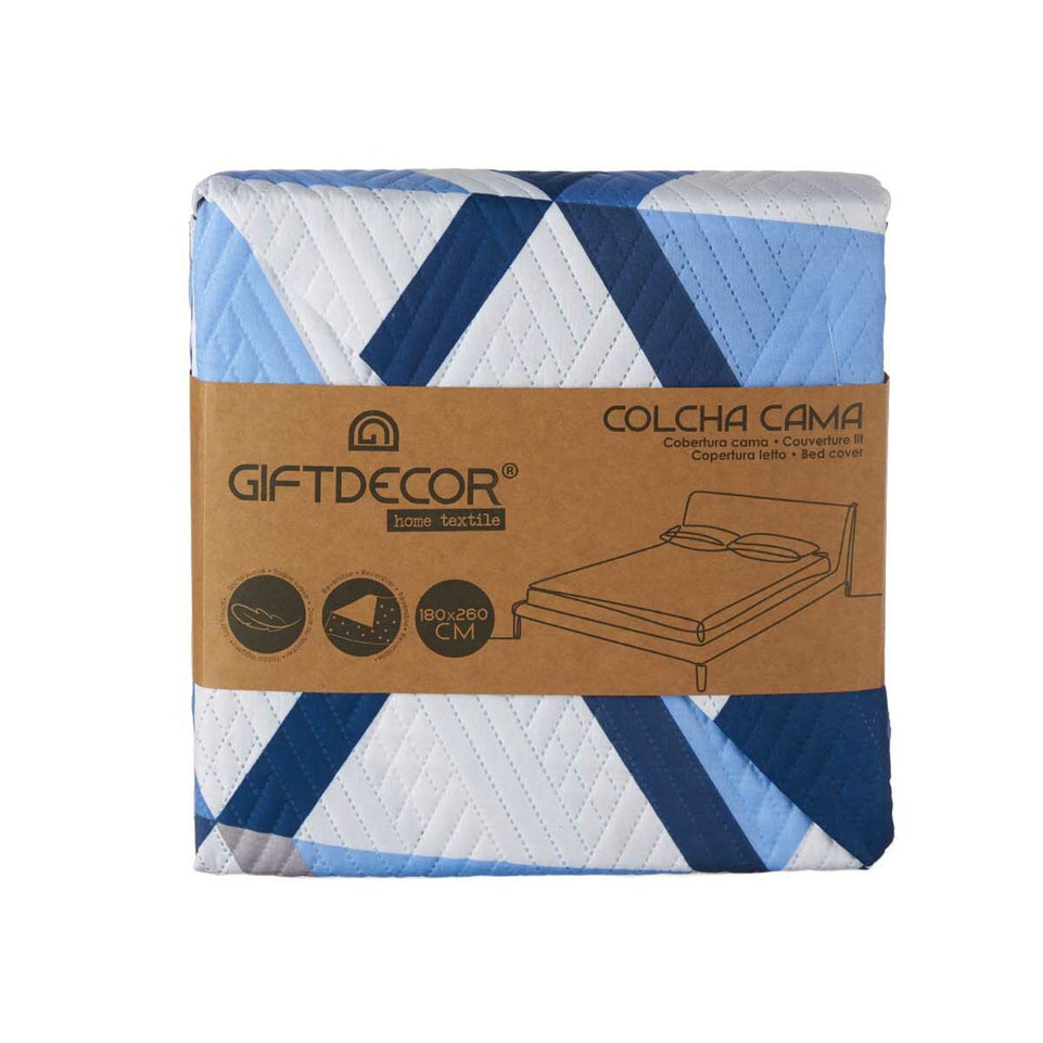 Omkeerbare sprei Blauw Driehoek Wit (180 x 260 cm)